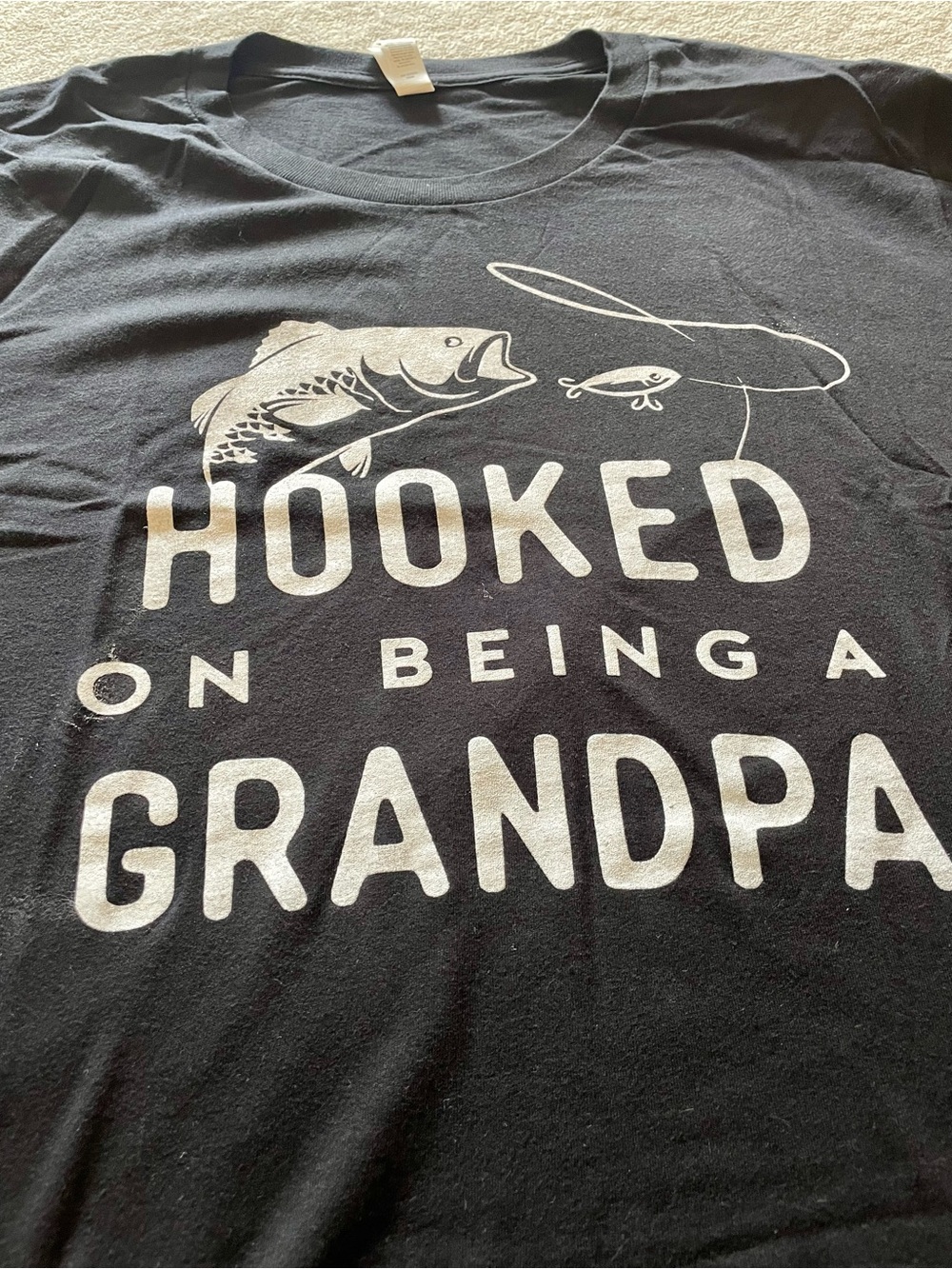Hooked on Being a Grandpa Graphic Tee - Black & White.  Never worn.